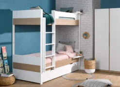 Lit Superposé 90x200 PRADO – Blanc/Chêne -Nateo Concept lit superpose 90x200 blanc chene prado 6