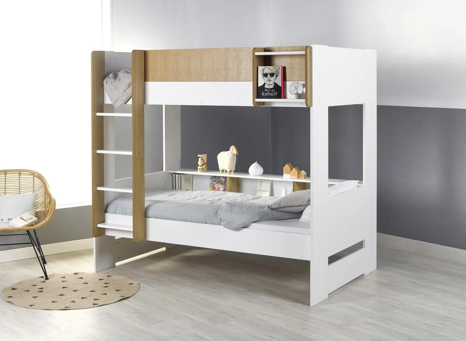 Lit Superposé Avec Rangement 90x190 MANLY + 2 Matelas – Image 2