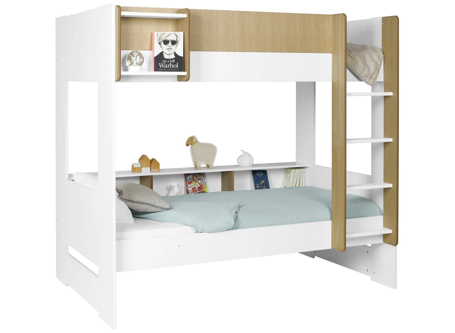 Lit Superposé Avec Rangement 90x190 MANLY + 2 Matelas – Image 4