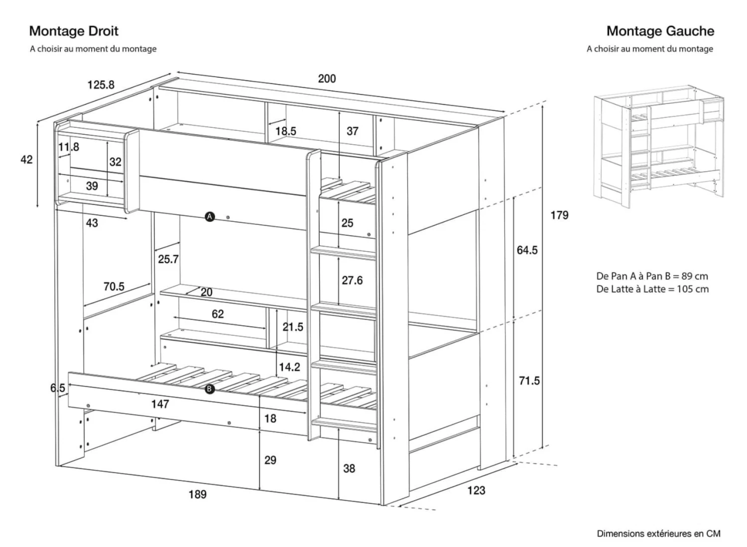 Lit Superposé Avec Rangement 90x190 MANLY + 2 Matelas – Image 7