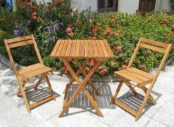 Table Et 2 Chaises Pliantes De Jardin En Bois PORTO