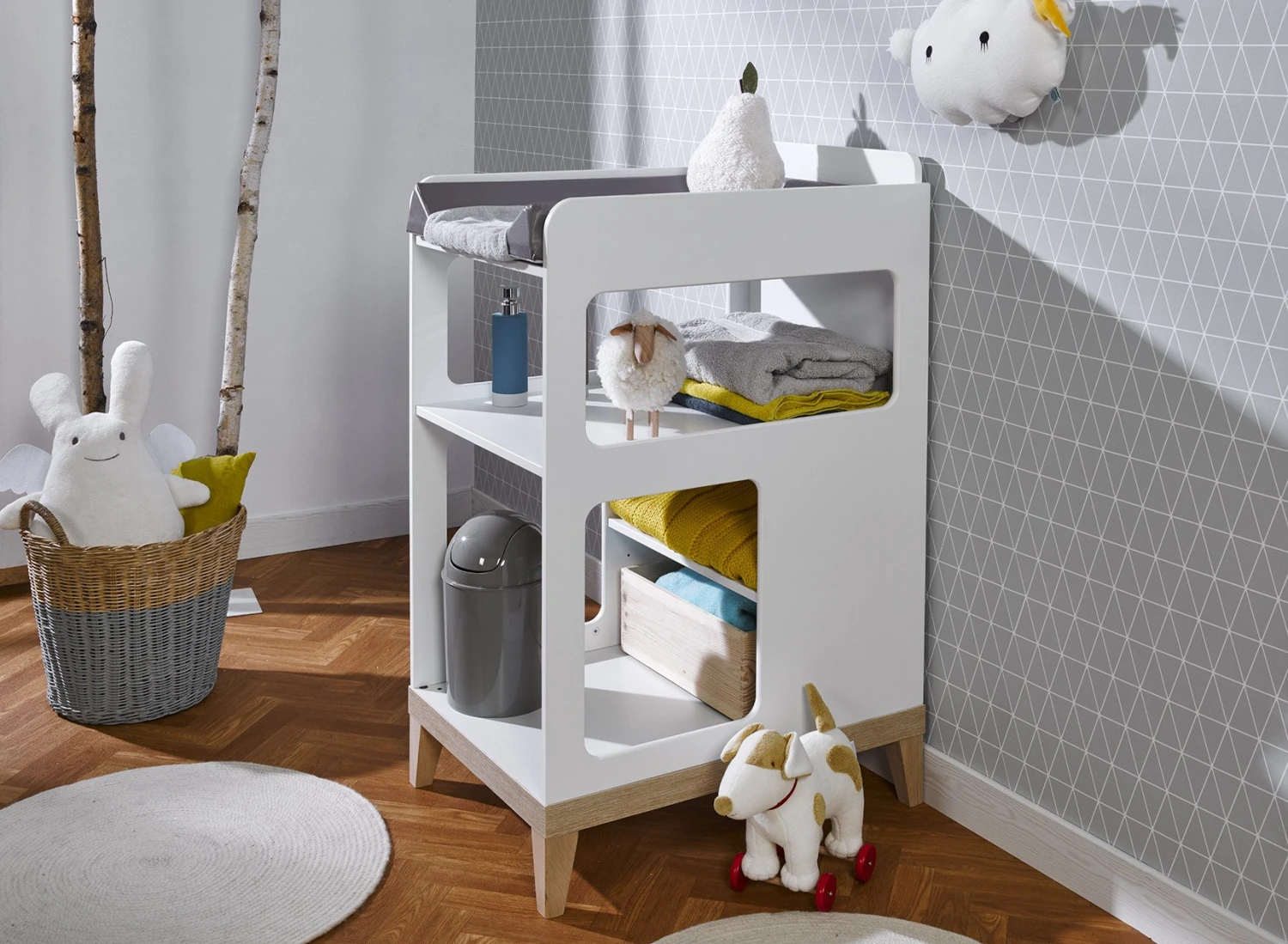 Table à Langer Bébé VOLT – Blanc/Hêtre – Image 2