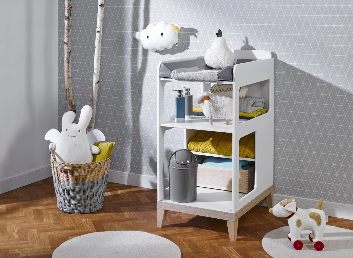 Table à Langer Bébé VOLT – Blanc/Hêtre